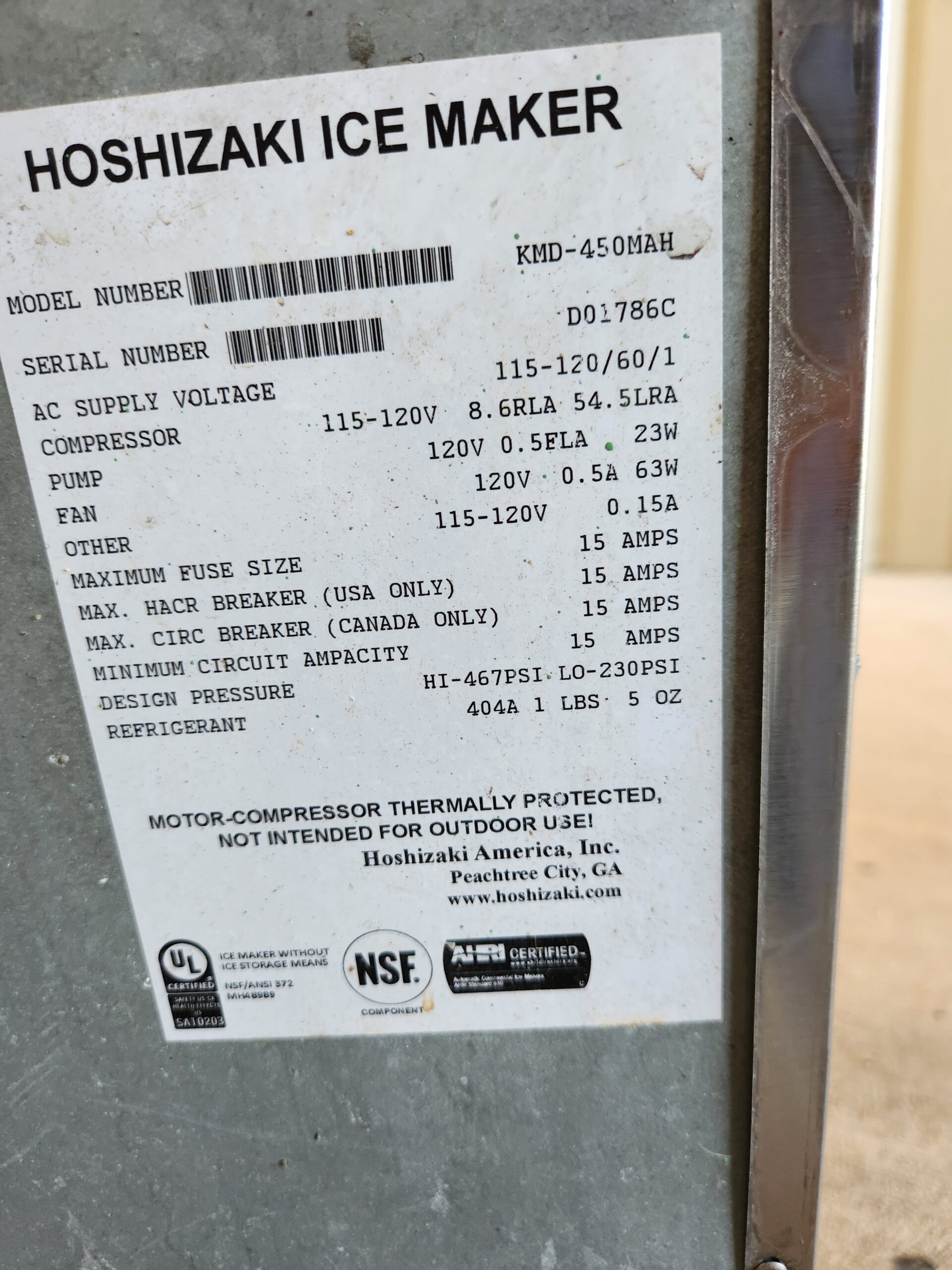 HOSHIZAKI 500 LBS ICE MACHINE WITH BIN Used Equipment